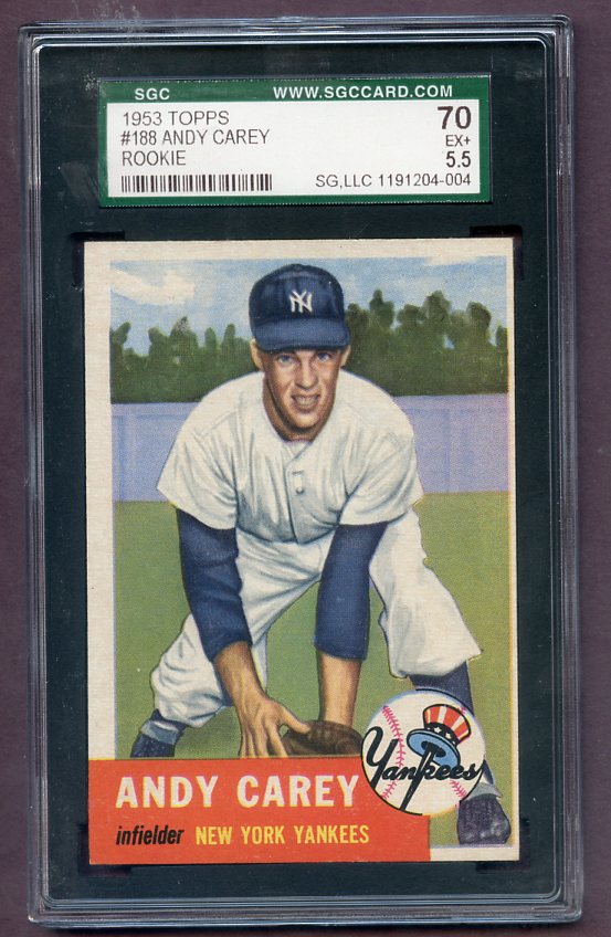 1953 Topps Baseball #188 Andy Carey Yankees SGC 5.5 EX+ 474028