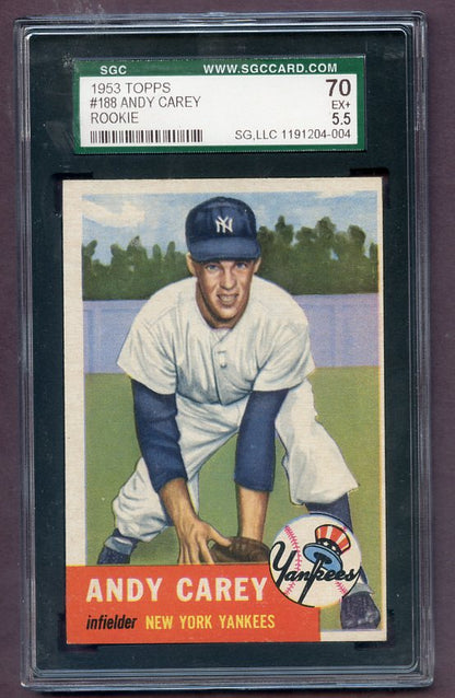 1953 Topps Baseball #188 Andy Carey Yankees SGC 5.5 EX+ 474028