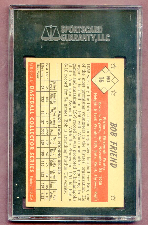 1953 Bowman Color Baseball #016 Bob Friend Pirates SGC 5.5 EX+ 474190