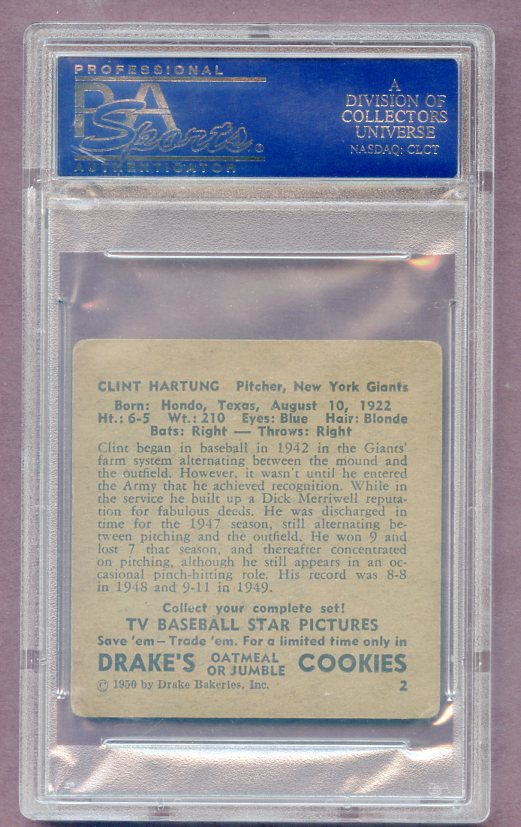 1950 Drakes #002 Clint Hartung Giants PSA 2.5 GD+ 474227