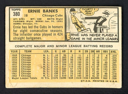1963 Topps Baseball #380 Ernie Banks Cubs VG 475369