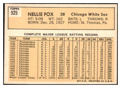 1963 Topps Baseball #525 Nellie Fox White Sox NR-MT 475397