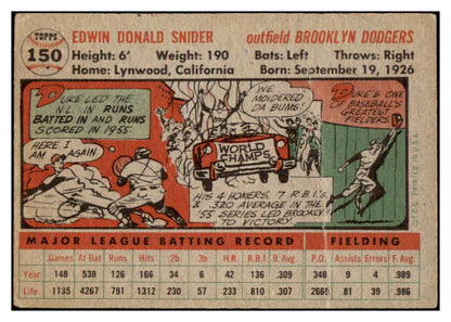 1956 Topps Baseball #150 Duke Snider Dodgers GD-VG Gray 475813