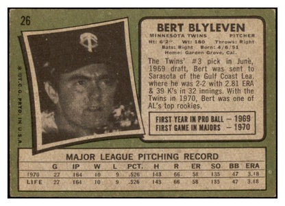 1971 Topps Baseball #026 Bert Blyleven Twins VG 475923
