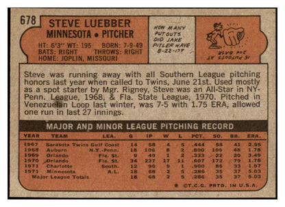 1972 Topps Baseball #678 Steve Luebber Twins EX-MT 476829