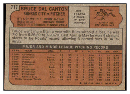 1972 Topps Baseball #717 Bruce Dal Canton Royals EX-MT 476832