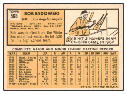 1963 Topps Baseball #568 Bob Sadowski Angels NR-MT 477135