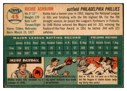 1954 Topps Baseball #045 Richie Ashburn Philles EX 477169