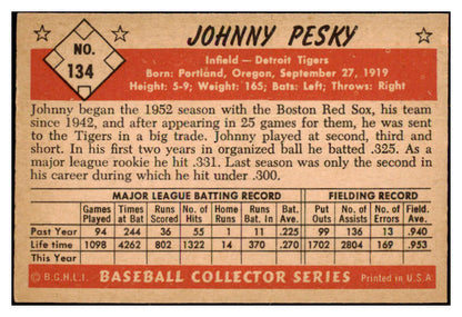 1953 Bowman Color Baseball #134 Johnny Pesky Tigers EX-MT 477263