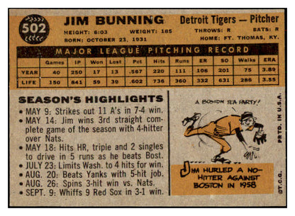 1960 Topps Baseball #502 Jim Bunning Tigers EX 477273