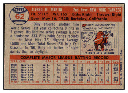 1957 Topps Baseball #062 Billy Martin Yankees EX+/EX-MT 477364