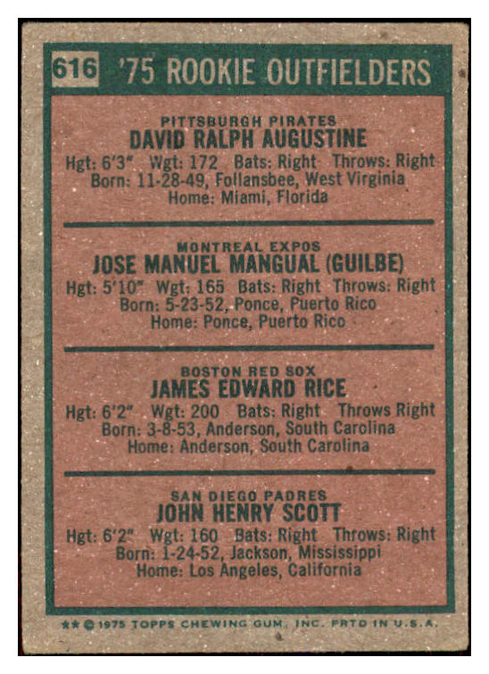 1975 Topps Baseball #616 Jim Rice Red Sox VG 477568