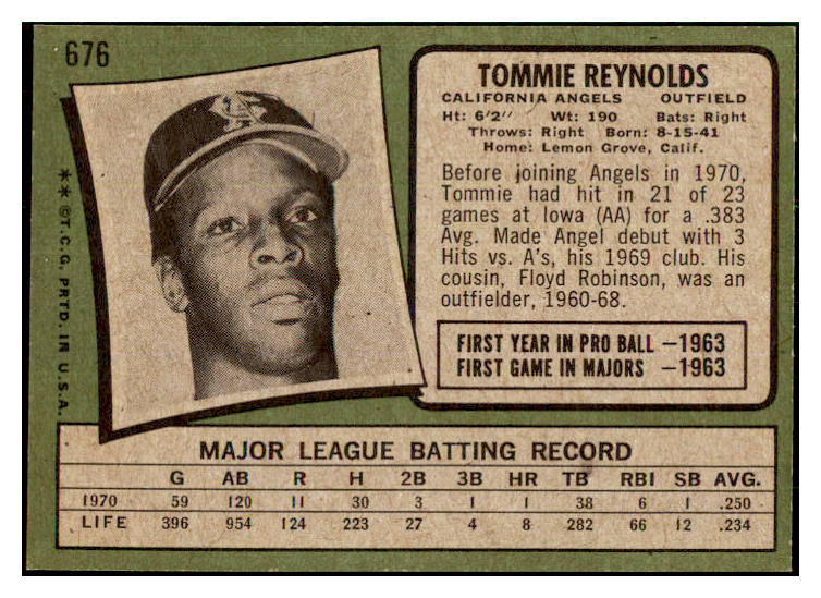 1971 Topps Baseball #676 Tommie Reynolds Angels EX-MT 478018