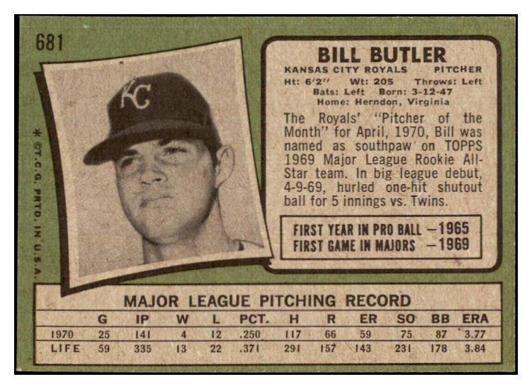 1971 Topps Baseball #681 Bill Butler Royals EX-MT 478021
