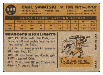 1960 Topps Baseball #545 Carl Sawatski Cardinals VG-EX 478160