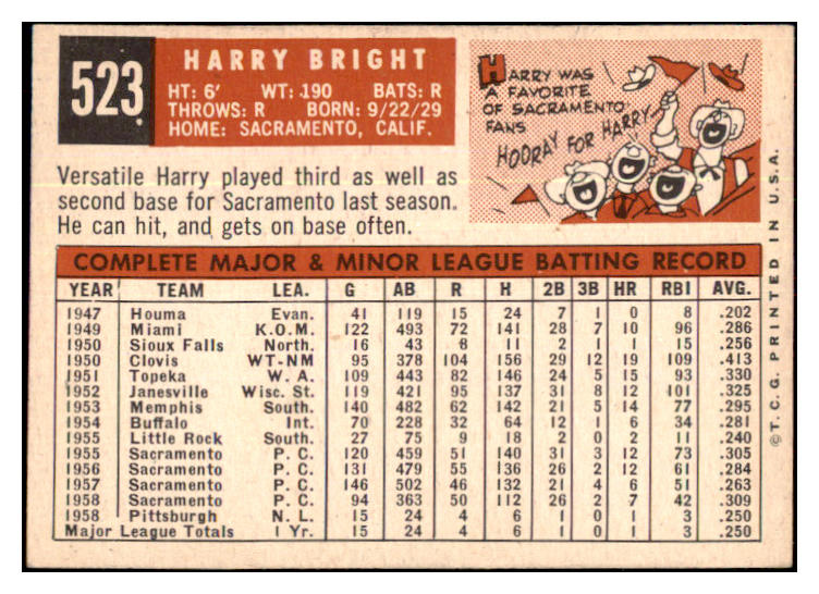 1959 Topps Baseball #523 Harry Bright Pirates NR-MT 478298