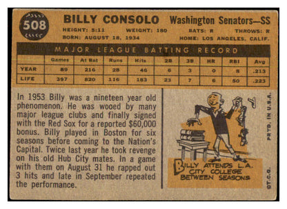1960 Topps Baseball #508 Billy Consolo Senators VG 478440