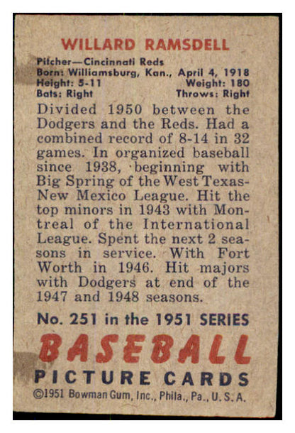 1951 Bowman Baseball #251 Willard Ramsdell Reds EX-MT 478570