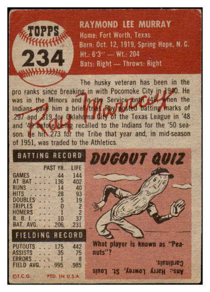 1953 Topps Baseball #234 Ray Murray A's VG 478864