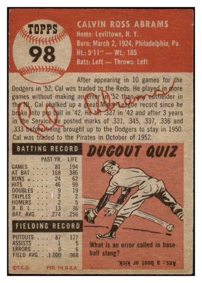1953 Topps Baseball #098 Cal Abrams Pirates GD-VG 478940