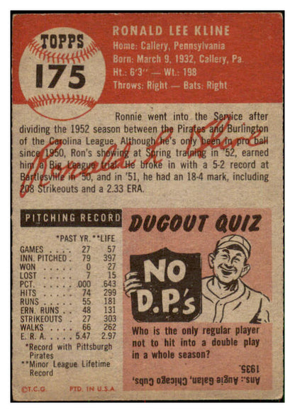 1953 Topps Baseball #175 Ron Kline Pirates GD-VG 478955