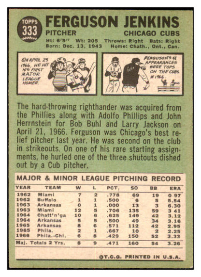 1967 Topps Baseball #333 Fergie Jenkins Cubs VG 479112