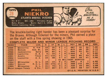 1966 Topps Baseball #028 Phil Niekro Braves VG-EX 479202