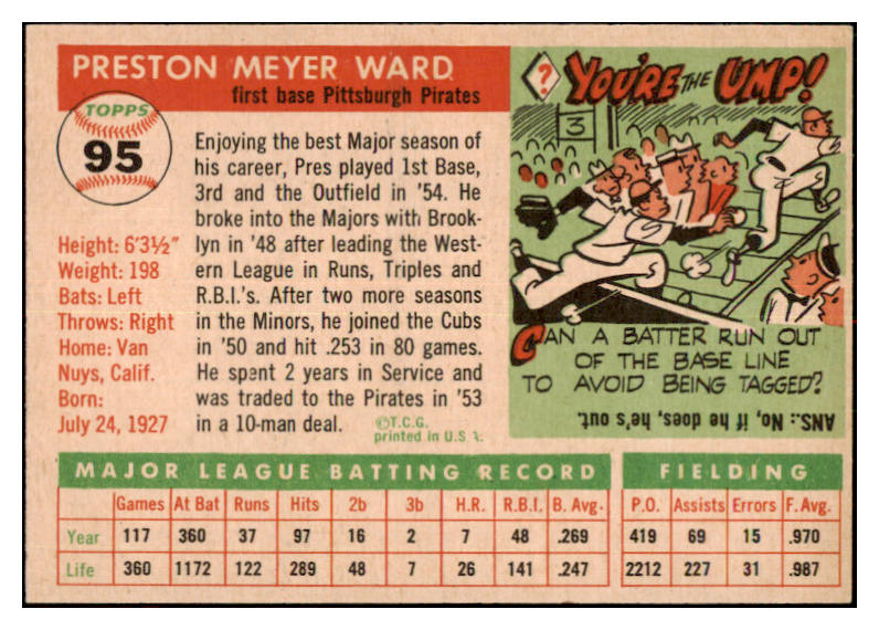 1955 Topps Baseball #095 Preston Ward Pirates EX-MT 479268