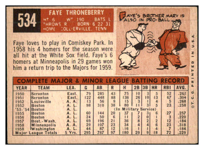 1959 Topps Baseball #534 Faye Throneberry Senators EX 480035