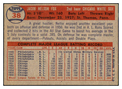 1957 Topps Baseball #038 Nellie Fox White Sox EX 480253