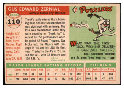 1955 Topps Baseball #110 Gus Zernial A's VG-EX 480382