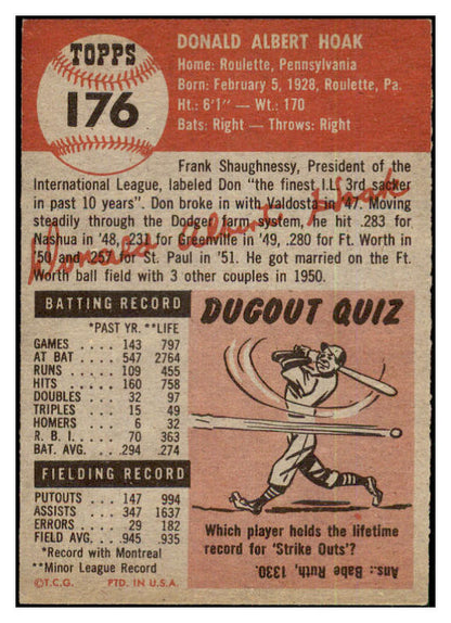 1953 Topps Baseball #176 Don Hoak Dodgers EX+/EX-MT 480587