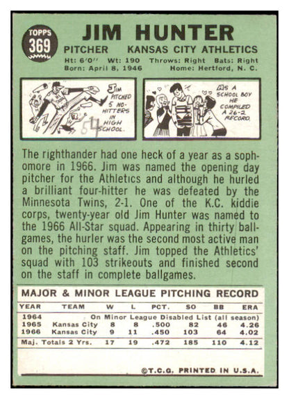 1967 Topps Baseball #369 Catfish Hunter A's VG-EX 481187
