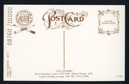 1980 Perez Steele Postcard Lou Gehrig Yankees EX-MT 482077