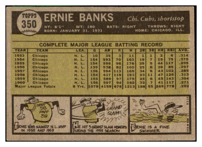 1961 Topps Baseball #350 Ernie Banks Cubs EX-MT 484061