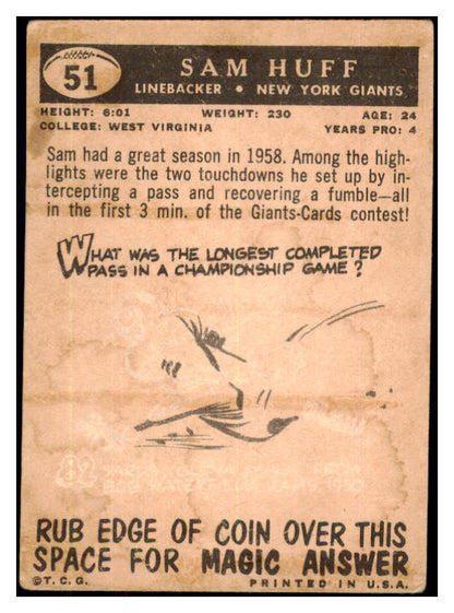 1959 Topps Football #051 Sam Huff Giants VG-EX 484485