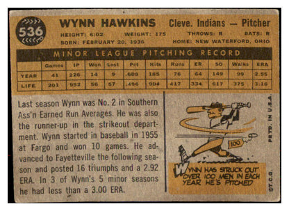 1960 Topps Baseball #536 Wynn Hawkins Indians VG-EX 484518
