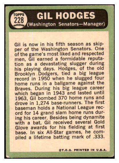 1967 Topps Baseball #228 Gil Hodges Senators VG 485406