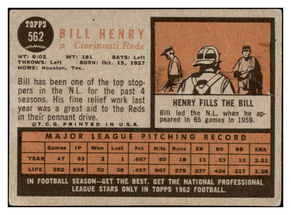 1962 Topps Baseball #562 Bill Henry Reds VG 485822