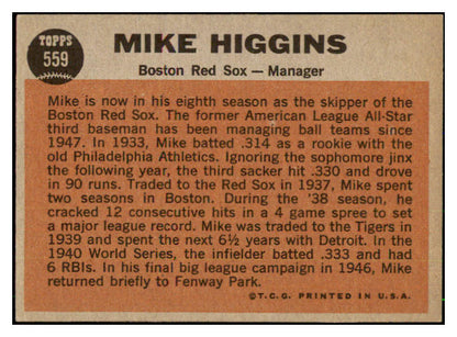 1962 Topps Baseball #559 Mike Higgins Red Sox EX-MT 485904