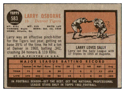 1962 Topps Baseball #583 Larry Osborne Tigers VG-EX 485941