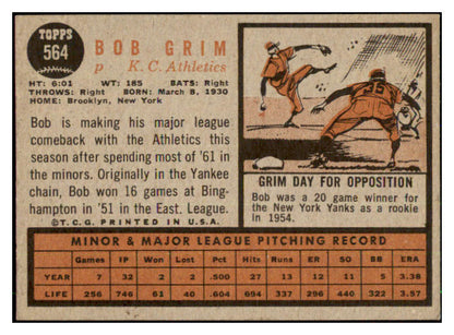 1962 Topps Baseball #564 Bob Grim A's EX-MT 486020
