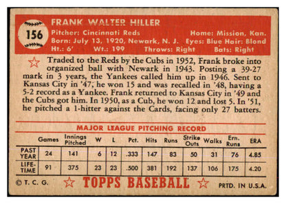 1952 Topps Baseball #156 Frank Hiller Reds VG-EX 486171