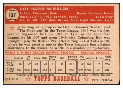 1952 Topps Baseball #137 Roy McMillan Reds VG-EX 486230