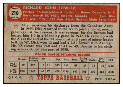 1952 Topps Baseball #210 Dick Fowler A's VG-EX 486391