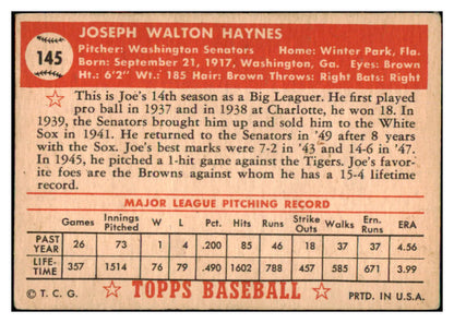 1952 Topps Baseball #145 Joe Haynes Senators VG-EX 486404