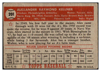 1952 Topps Baseball #201 Alex Kellner A's VG-EX 486433