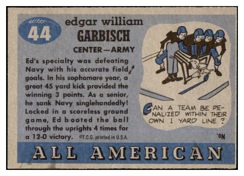 1955 Topps Football #044 Ed Garbisch Army EX 486521