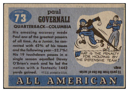 1955 Topps Football #073 Paul Governali Columbia VG-EX 486583