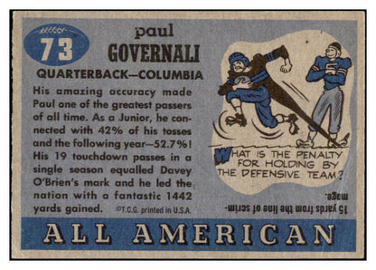 1955 Topps Football #073 Paul Governali Columbia VG 486584